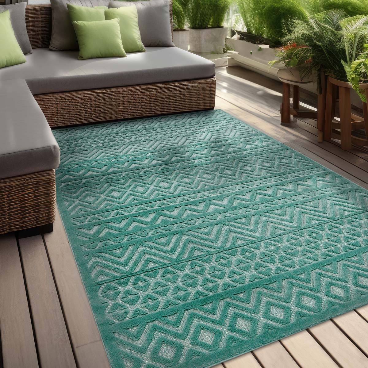 Binnen & buitenkleed - Elio turquoise - sfeer Binnen & buitenkleed - Elio turquoise - sfeer