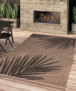Jute buitenkleed - Palmbladeren beige/zwart - sfeer