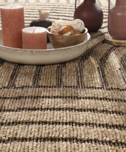 Jute buitenkleed - Waves beige/zwart - close up, thumbnail
