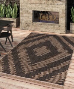 Jute buitenkleed - Karo beige/zwart - sfeer