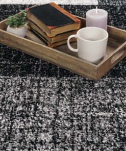 Laagpolig vloerkleed blokken - grijs - close up, thumbnail