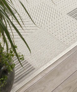 Buitenkleed geblokt - Lyra beige/grijs - close up, thumbnail