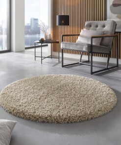 Rond hoogpolig vloerkleed - Shaggy Prime wit/beige - sfeer