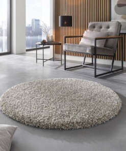 Rond hoogpolig vloerkleed - Shaggy Prime wit/zilver - sfeer