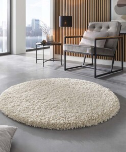 Rond hoogpolig vloerkleed - Shaggy Prime crème - sfeer