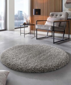 Rond hoogpolig vloerkleed - Shaggy Prime zilver - sfeer