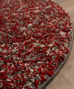 Rond hoogpolig vloerkleed - Blend rood/grijs - close up, thumbnail