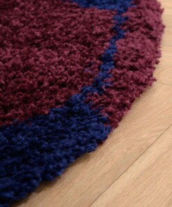 Rond vloerkleed Kinderkamer - Voetbal donkerblauw/rood - close up, thumbnail