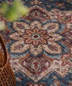 Vintage buitenkleed - Valenca Brio beige/blauw - close up, thumbnail