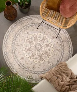Rond Vintage buitenkleed - Valenca Nova beige/lichtgrijs - sfeer
