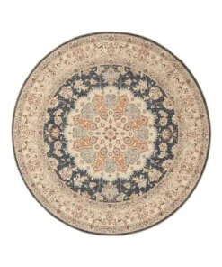 Rond Vintage buitenkleed - Valenca Nova goud/blauw - overzicht