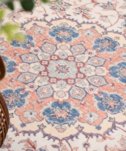 Vintage buitenkleed - Valenca Nova crème/rood - close up, thumbnail Vintage buitenkleed - Valenca Nova crème/rood - close up, thumbnail