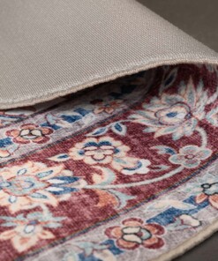 Rond Vintage buitenkleed - Valenca Nova crème/rood - close up, thumbnail