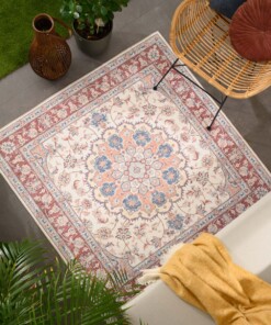 Buitenkleed vierkant Vintage - Valenca Nova crème/rood - sfeer