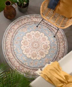 Rond Vintage buitenkleed - Valenca Nova lichtblauw/beige - sfeer