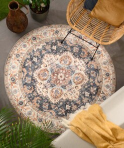 Rond Vintage buitenkleed - Valenca Fino goud/blauw - sfeer