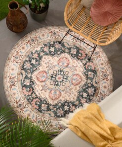 Rond Vintage buitenkleed - Valenca Fino groen/rood - sfeer