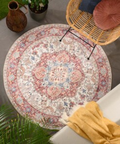 Rond Vintage buitenkleed - Valenca Fino crème/rood - sfeer