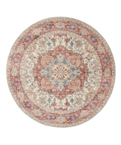 Rond Vintage buitenkleed - Valenca Fino crème/rood - overzicht