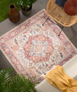 Buitenkleed vierkant Vintage - Valenca Fino crème/rood - sfeer