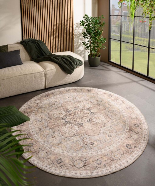 Rond Vintage buitenkleed - Valenca Fino lichtgrijs/beige - sfeer