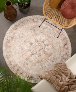 Rond Vintage buitenkleed - Valenca Fino lichtgrijs/beige - sfeer