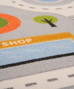 Kindervloerkleed - Joy Speelstraat grijs - close up, thumbnail