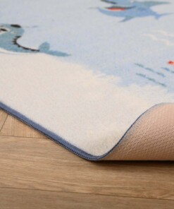 Kindervloerkleed - Joy Wereldkaart dieren blauw - close up, thumbnail