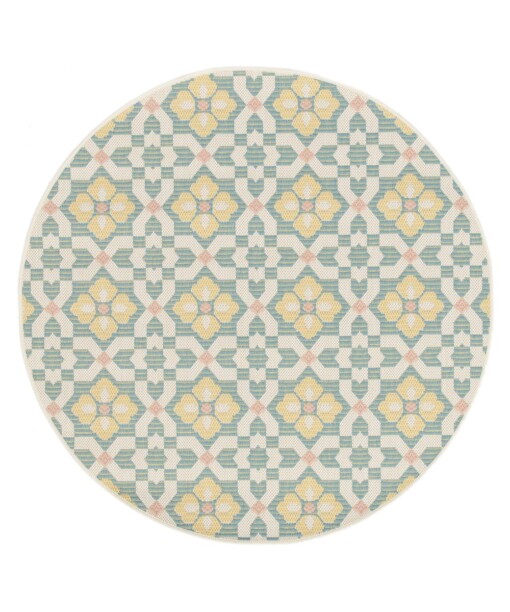 Rond buitenkleed - Bubbly Tulip turquoise/geel - overzicht