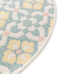 Rond buitenkleed - Bubbly Tulip turquoise/geel