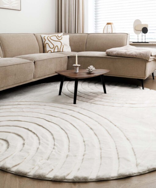 Fluffy vloerkleed rond - Carvy crème - sfeer