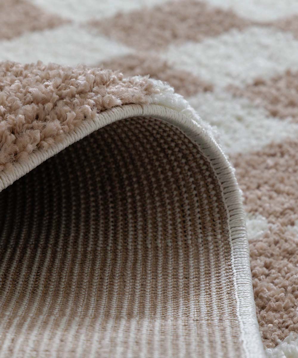 Rond checkerboard vloerkleed - Check ivoor/beige - close up Rond checkerboard vloerkleed - Check ivoor/beige - close up