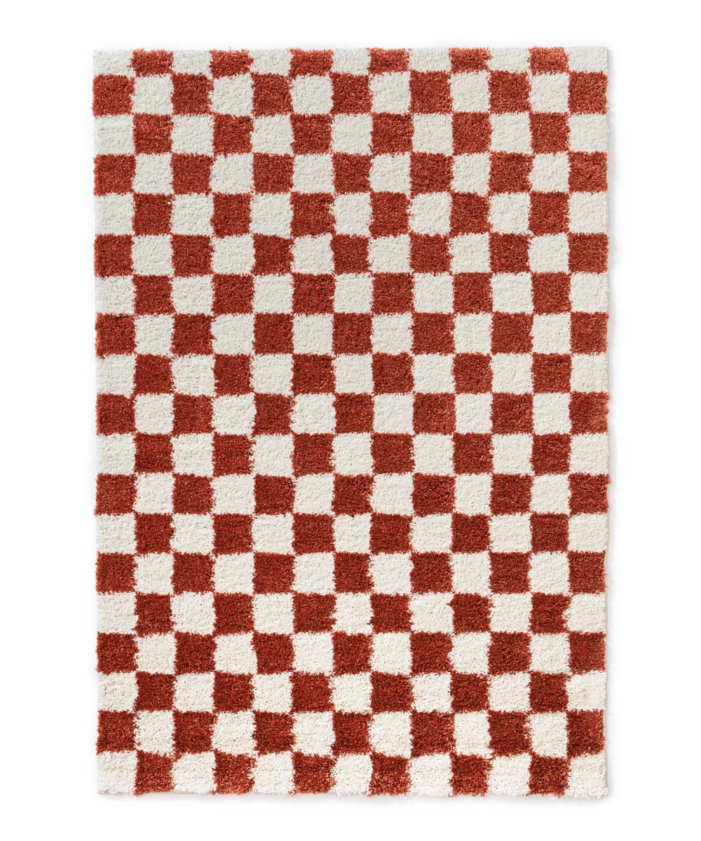 Checkerboard vloerkleed - Check ivoor/koraal - overzicht Checkerboard vloerkleed - Check ivoor/koraal - overzicht