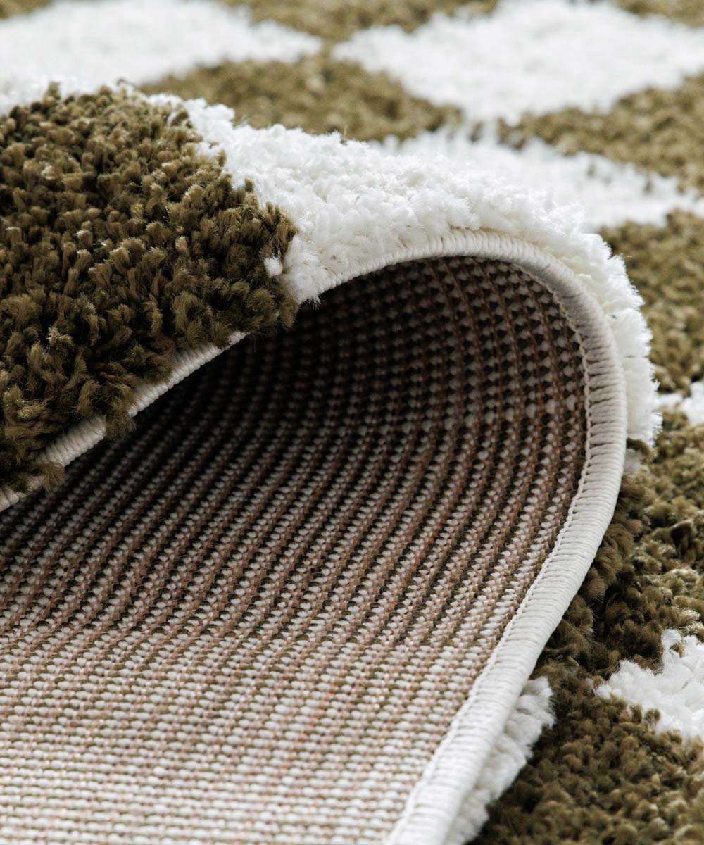 Checkerboard vloerkleed - Check ivoor/olijfgroen - close up Checkerboard vloerkleed - Check ivoor/olijfgroen - close up