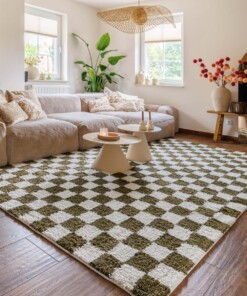 Checkerboard vloerkleed - Check ivoor/olijfgroen - sfeer
