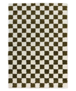 Checkerboard vloerkleed - Check ivoor/olijfgroen - overzicht