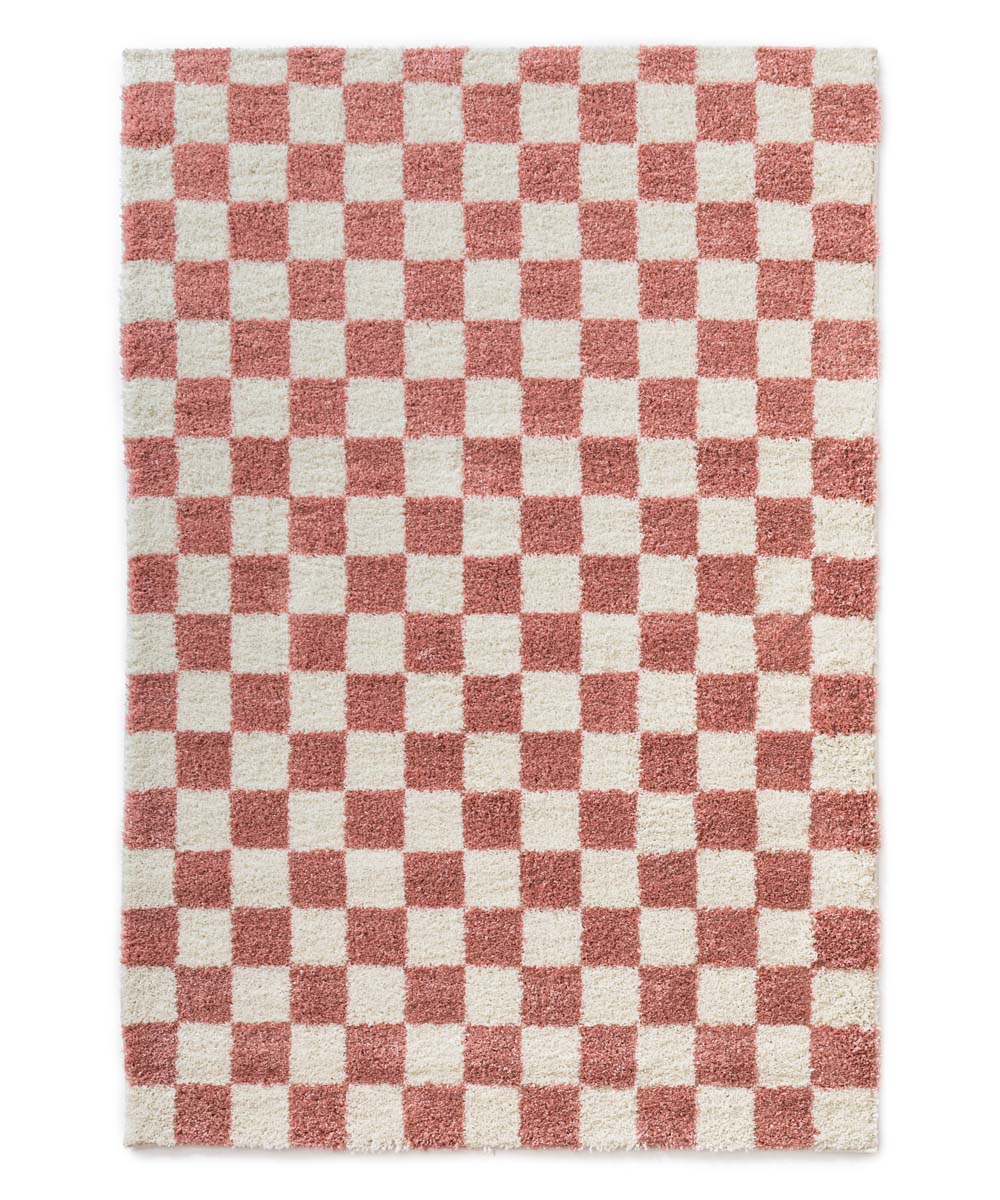 Checkerboard vloerkleed - Check ivoor/roze - overzicht Checkerboard vloerkleed - Check ivoor/roze - overzicht