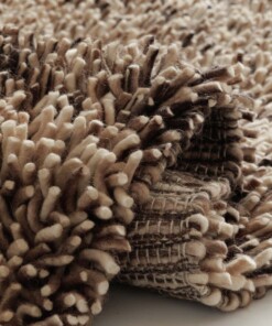 Hoogpolig vloerkleed wol - Aurelia crème/bruin - close up