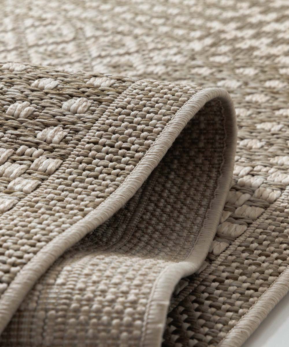 Jute balkonkleed - Alvra Tile beige - close up Jute balkonkleed - Alvra Tile beige - close up