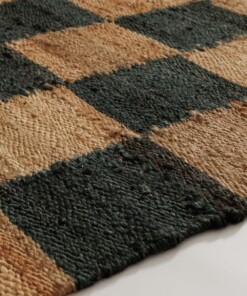 Jute vloerkleed - Patch naturel/groen - close up, thumbnail