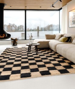 Jute vloerkleed - Patch naturel/zwart - sfeer