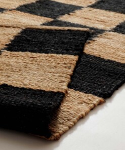 Jute vloerkleed - Patch naturel/zwart - close up