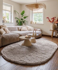 Ovaal hoogpolig vloerkleed - Cozy Shaggy - beige - sfeer