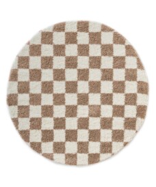 Rond checkerboard vloerkleed - Check ivoor/beige - overzicht, thumbnail