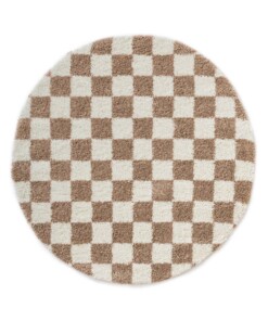 Rond checkerboard vloerkleed - Check ivoor/beige - overzicht