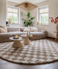 Rond checkerboard vloerkleed - Check ivoor/beige - sfeer