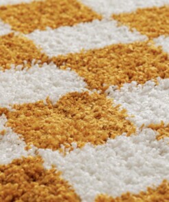 Rond checkerboard vloerkleed - Check ivoor/goud - close up