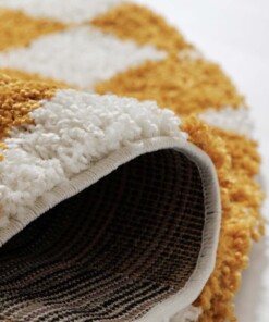 Rond checkerboard vloerkleed - Check ivoor/goud - close up, thumbnail Rond checkerboard vloerkleed - Check ivoor/goud - close up, thumbnail