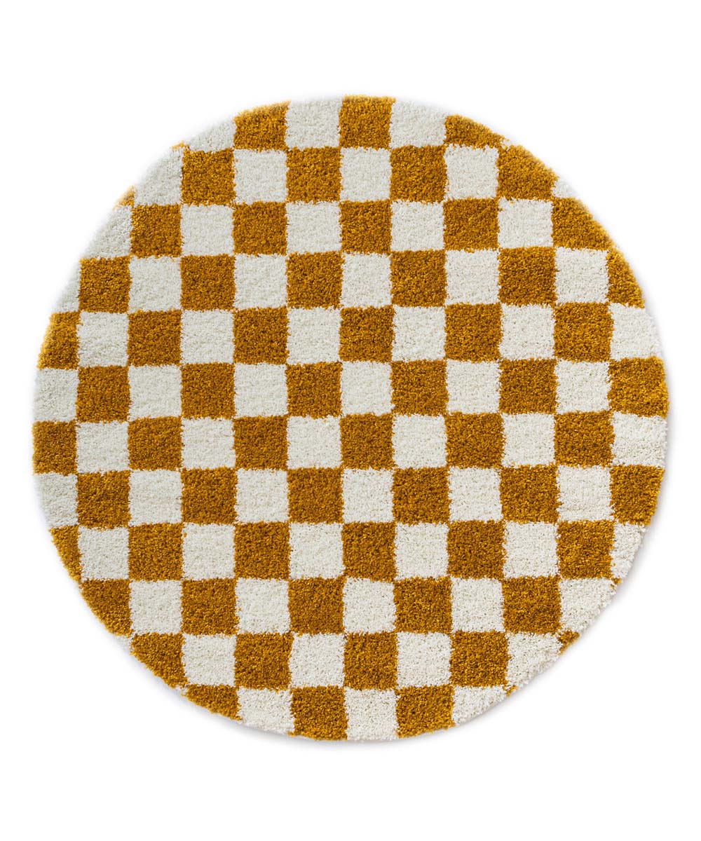 Rond checkerboard vloerkleed - Check ivoor/goud - overzicht Rond checkerboard vloerkleed - Check ivoor/goud - overzicht