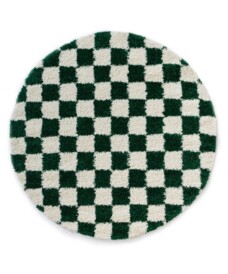 Rond checkerboard vloerkleed - Check ivoor/jade - overzicht, thumbnail